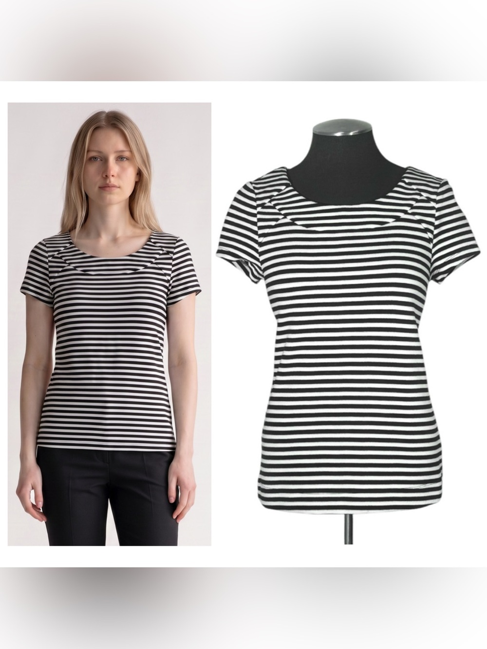 🆕 Banana Republic – Black and White Knit Striped Ponte Zip Back Top – XS